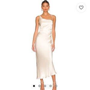 Shona Joy La Lune Asymmetrical Bias Cowl Midi Dress in Cream